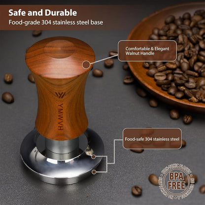 V5 Espresso Tamper, 53.3MM 2 Spring-Loaded Calibrated Tamper with Stainless Steel Ripple Base, Walnut Wooden-Handle Tamper Compatible with Breville 54mm Portafilter