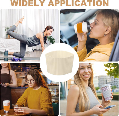 uxcell 6Pack Coffee Cup Sleeves, Reusable Silicone Heat Resistant Cup Protective Sleeve Nonslip Mug Protector Cover for Home Travel Coffee Mug Glasses Water Bottle Boots, Cream White
