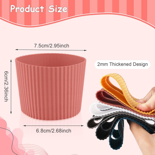 6 Pack Silicone Cup Sleeve Heat Resistant Coffee Cup Protective Sleeve Nonslip Glass Bottle Mug Protector Cover for Home Travel - Multicolor