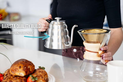 Barista Warrior Pour Over Coffee Kettle with Thermometer – Gooseneck Kettle for Coffee and Tea, Stainless Steel for All Stovetops (Copper Coated, 1.0 Liter, 34 fl oz)
