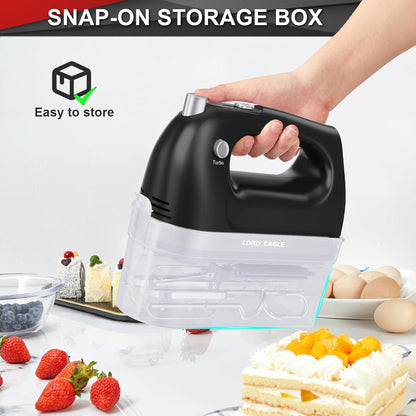 Lord Eagle Hand Mixer Electric 400W, 5 Speed handheld Mixer, 5 Stainless Steel Accessories for Baking Cake Egg Cream Food Beater, Turbo Boost/Self-Control Speed + Eject Button