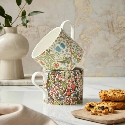 Spode Morris & Co Porcelain Mugs, Set of 2-12oz Microwave and Dishwasher Safe Tea & Coffee Cups for Kitchen Countertop or Home Brew Coffee Station, Great Gift for Mothers (Blackthorn & Golden Lily)