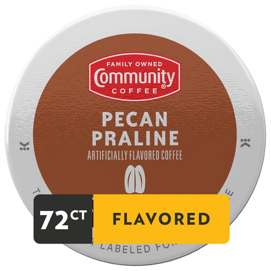 Community Coffee Pecan Praline Flavored 72 Count Coffee Pods, Medium Roast, Compatible with Keurig 2.0 K-Cup Brewers, 12 Count (Pack of 6)