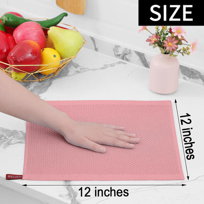 Homaxy 100% Cotton Waffle Weave Kitchen Dish Cloths, Ultra Soft Absorbent Quick Drying Dish Towels, 12 x 12 Inches, 12-Pack, Dried Rose