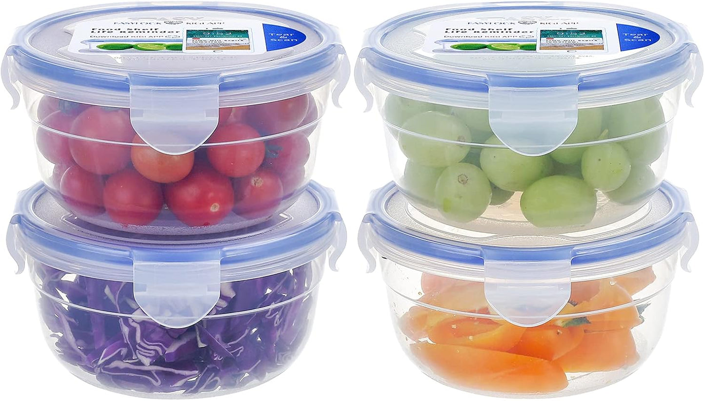 KIGI 4 PACK 20oz Plastic Round Bowls with Lid Leakproof Food Storage Container Set Small Meal Prep Containers Bento Box