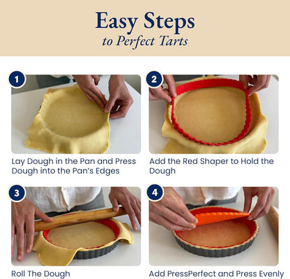 Classic All-in-One Tart Pan 9 Inch Removable Bottom Set with Patented Silicone Crust Shaper & Pie Weight - Quiche Baking Dish & Tart Molds for Baking Fruit Tarts, Pies & Quiches