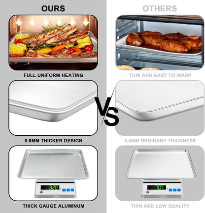 Half Sheet Pans with Rack Set, 18 Inch Commercial Quality Baking Sheet Pan Set, Natural Aluminum Cookie Sheet, Warp Resistant Nonstick Thick Cookie Tray Pans for Baking, Roasting