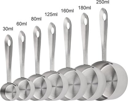 Measuring Cups and Spoons Set 17, 7 Stainless Steel Measuring Cup Set, 9 Spice Long Measuring Spoons with 1 Leveler for Kitchen and Baking, 18/8 Steel Dry Metric Measure Cups &Spoons Set