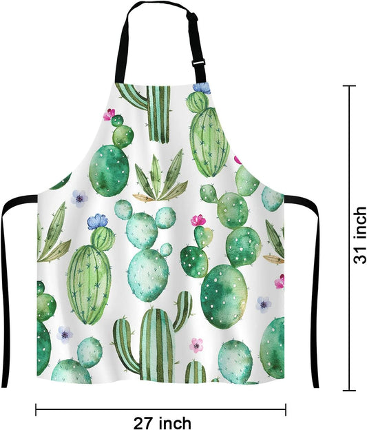 Cactus Adjustable Bib Apron, Tropical Watercolor Cactus Plants Cooking Kitchen Apron for Men Women