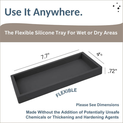 Countertop and Vanity Tray – Small 7.7” Silicone Tray, Soap Dispenser Trays, Bathroom Trays, Kitchen Soap Holder Sink Organizer Counter Caddy for Soaps Bottle Keys, Sponge Holder Dish Black