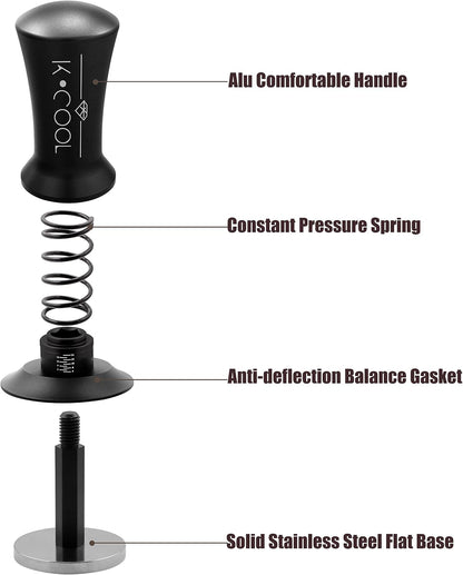 K COOL 58mm Espresso Tamper, Premium Barista Tools Coffee Tamper with Spring Loaded, Stainless Steel Base Tamper Compatible with Espresso Machine Rancilio, Gaggia Bottomless Portafilter (58mm, Black)