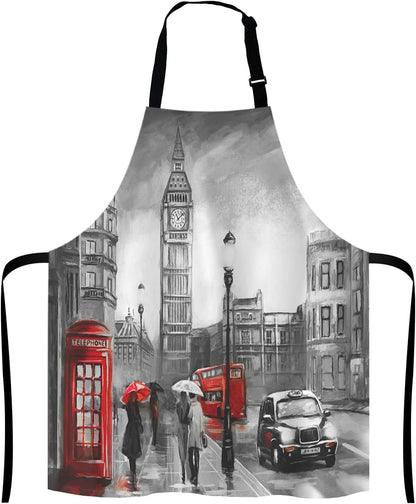 Street view of london Bib Apron with Adjustable Neck for Men Women,Suitable for Home Kitchen Cooking Waitress Chef Grill Bistro Baking BBQ Cobbler Apron