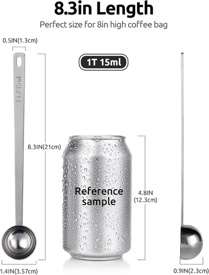 U-Taste Coffee Scoop 1 Tablespoon: 18/8 Stainless Steel Measuring Scooper for Ground Coffee, Bean, Powder, Espresso, 6.9in Long Handle Metal Meaure Spoon for Canister, Jar (1Tbsp/15ml, Silver)