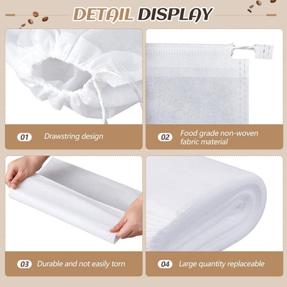 50 Pcs 11.5" x 13" Commercial Home Cold Brew Coffee Filter Bags with Drawstring, Disposable for Commercial Home Cold Brew Coffee Makers