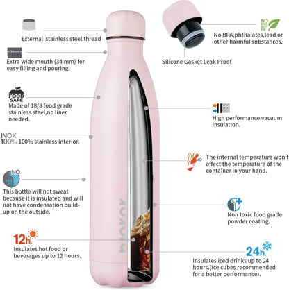 BJPKPK Stainless Steel Insulated Water Bottle 25oz Metal Water Bottles for School or Trave, Sakura pink