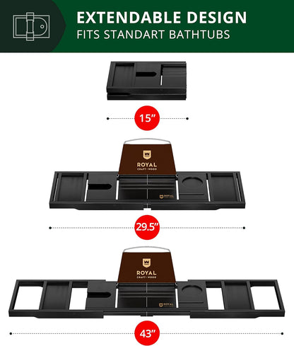 ROYAL CRAFT WOOD Premium Foldable Bathtub Tray - Wood Bath Tray for Tub, Bamboo Shelf, Expandable Bath Table Trays, Bathtub & Bathroom Accessories for New Home & Mothers Day & Birthday Gifts for Mom