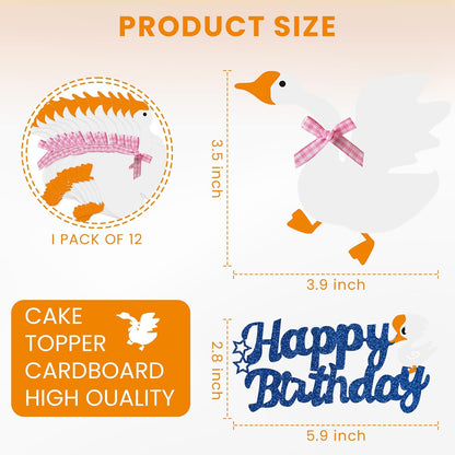 12PCS Silly Goose Cupcake Toppers, Funny Goose Birthday Cake Decorations White Goose Baby Shower Theme Decorations Party Supplies for Baby Boy Girls Birthday Party Decorations