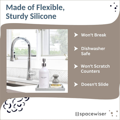 Countertop and Vanity Tray - Small 7.7” Silicone Tray for Soap Dispenser Bottles, Sponge Holder for Kitchen Sink Caddy Organizer, Bathroom Trays, Dish Soap Holder for Kitchen Counter, Keys