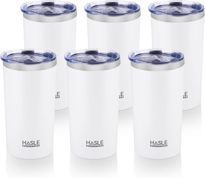 HASLE OUTFITTERS 12 oz Skinny Tumbler, Stainless Steel Insulated Slim Tumbler set bulk with Lid, Reusable Double Wall Travel Coffee Mug, Durable Powder Coated Travel Water Cup(White,6)