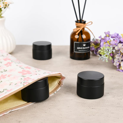 Glass Jars with Lids,Eco-Friendly Cosmetic Containers with Airtight Black Lids & Liners, Multi-Color Options for Cream, Lotion, Body Butter, DIY Skincare Travel Jars (Frosted Black, 1oz)