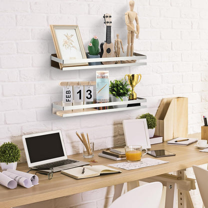 Lallisa 2 Pieces Stainless Steel Shelf Bathroom Shower Floating Shelves Wall Mounted Shower Caddy Basket Shelf Storage Organizer Shelves for Bathroom, Kitchen, Living Room(19.69 Inches/ 50 cm,Silver)