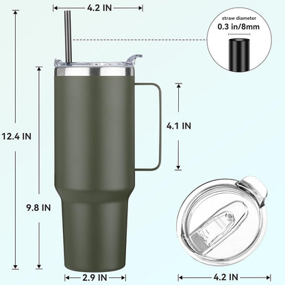 HASLE OUTFITTERS 40 oz Stainless Steel Tumbler with Handle, Vacuum Insulated Tumblers Bulk, Reusable Double Wall Travel Coffee Mug, Durable Powder Coated Water Bottles(Army Green, 8)