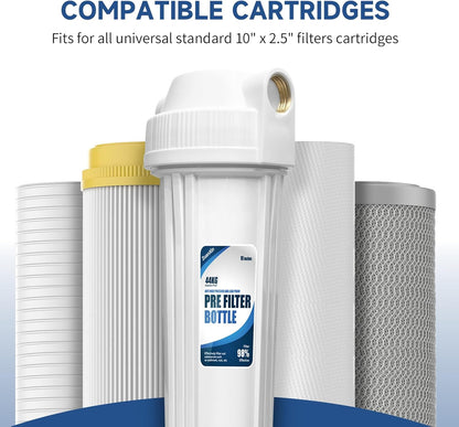 Whole House Water Filter Housing, Fit 10"x2.5" Sediment etc Filters for Well and City Water, Pre-Filtration System for Home, 3/4" Brass Port, Heavy Duty Steel Bracket, 4 Screws, Wrench