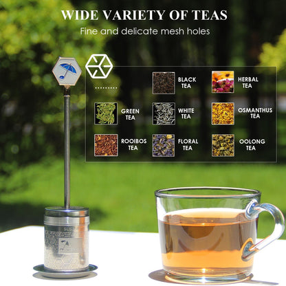 Tea Filter-Upgraded Extremely Extra Fine Mesh Filter 304 Stainless Steel Premium Reusable Loose Leaf Tea Strainer Infuser with Drip Tray (Small)