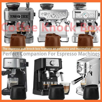Espresso Knock Box with Barista Towels, Removable Shock-absorbent Knock Bar & Non-Slip Base - Co ffee Knock Box for Coffee Grounds, Espresso Machine Accessories, Brown
