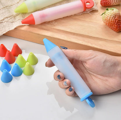 Cake Decorating Pen Dessert Decorating Tool, Silicone Food Syringe Cylinder with 4 Heads Cookie Icing Piping Nozzles Used for Chocolate Jam, Lettering, Drawing, Cream (5 pack)