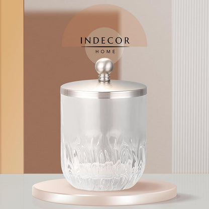 Glass Jar with Metal Lid for Bathroom Organization, Clear Apothecary Jar for Cotton Balls, Q Tips, and Small Accessories, Stylish Bathroom Storage Container Nickel