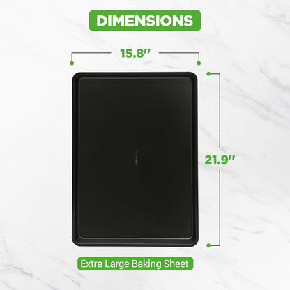 NutriChef Nonstick XL Cookie Sheet Baking Pan - Extra Large 22 Inch x 16 Inch with Raised Edges, Thick Carbon Steel Oven Baking Sheet for Jelly Rolls, Cookies, Cakes, & Pastries - Black