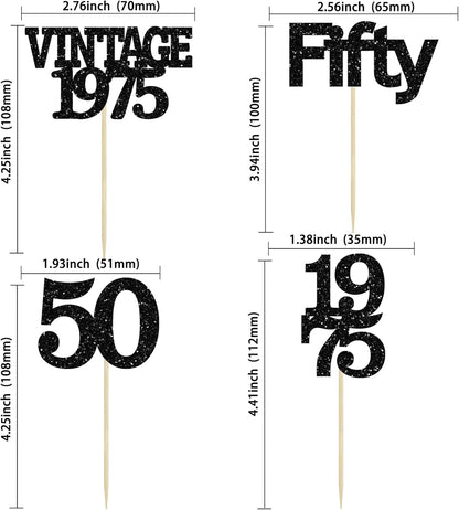 Gyufise 24Pcs Vintage 1975 Cupcake Toppers Cheers to 50 Fabulous Fifty Cupcake Picks 50th Birthday Wedding Anniversary Party Cake Decorations Supplies Black