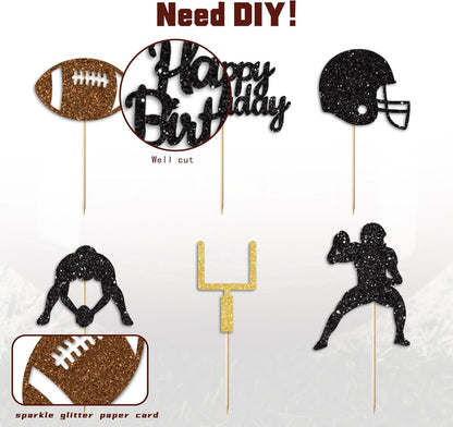 36PC Football Cupcake Toppers for Birthday,Glitter Football Cake Toppers for Boys Birthday,Football Birthday Party Decorations Supplies