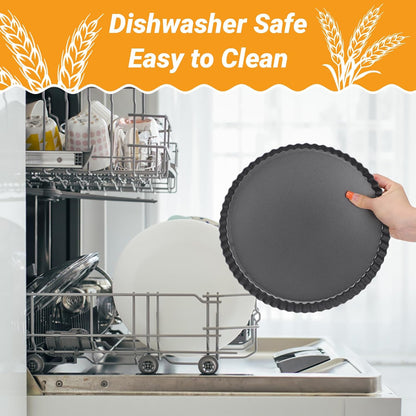 Beasea Tart Pan 10 Inch with Removable Bottom, Non Stick Quiche Pan Pie Shell Fluted Edge Tart Pan, Loose Base Carbon Steel Round Cooking Pan for Baking