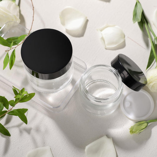 1 oz Glass Jars with Lids,3 Pack Clear Small Glass Cosmetic Jars with Lids,60 ml Empty Glass Makeup Containers for Sample, Cream, Lotion,Powder (1 OZ, Clear)