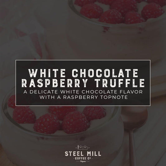 Steel Mill Coffee Co. White Chocolate Raspberry Truffle Flavored Coffee - Ground Coffee, Regular, Medium Roast, 100% Arabica Beans, Vegan, Gluten-Free, Sugar-Free, 12 oz Bag