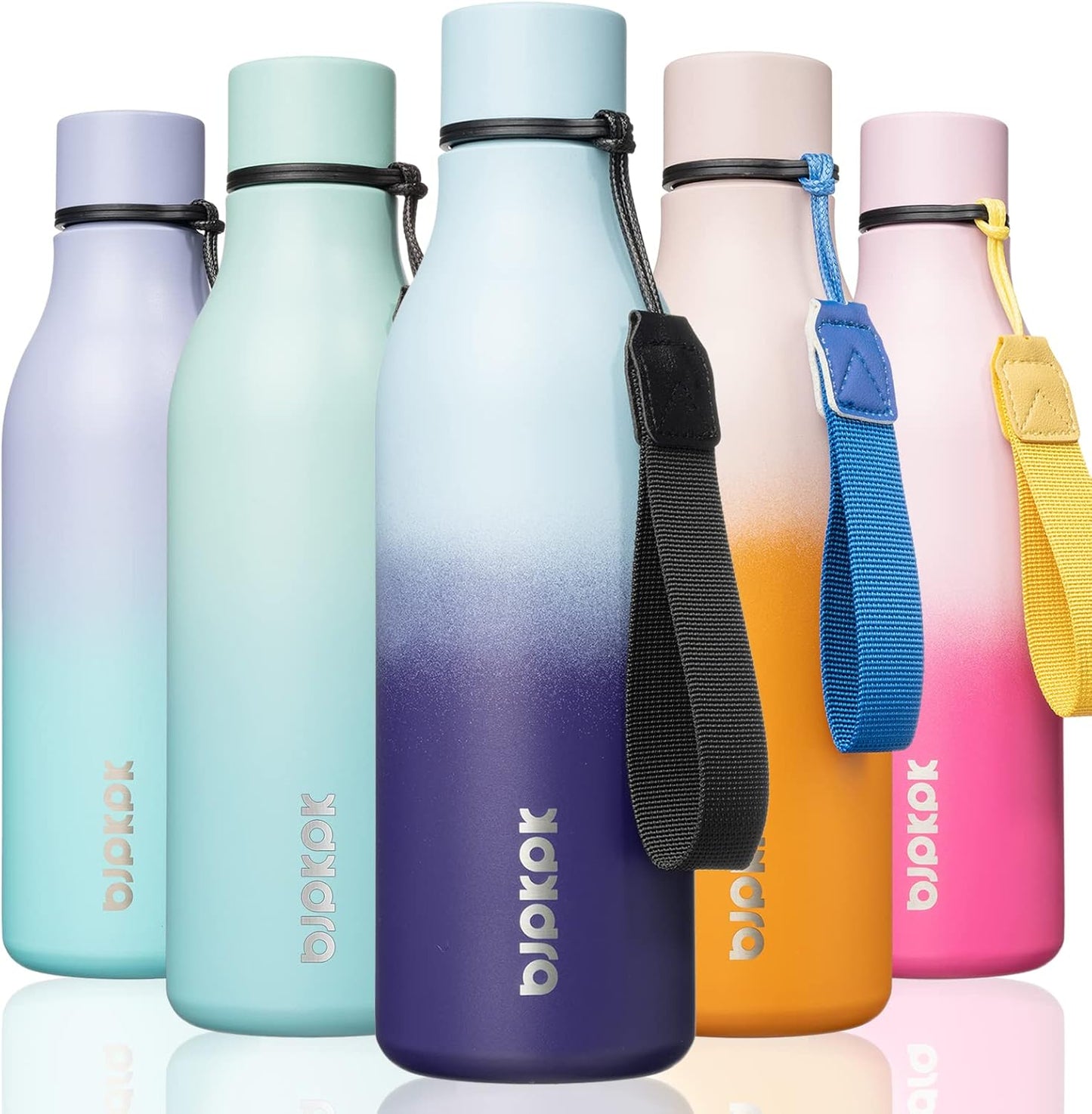 BJPKPK Insulated Water Bottles, 18 oz Stainless Steel Metal Water Bottle with Strap, BPA Free Leak Proof Thermos, Mugs, Flasks, Reusable Water Bottle for Sports & Travel, Ocean Dream