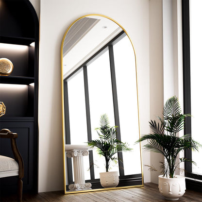 VooBang Oversized Full Length Mirror, 71" x 30" Arch Floor Mirror with Stand, Aluminum Alloy Frame Full Body Mirror for Bedroom Bathroom Living Room Decor, Gold