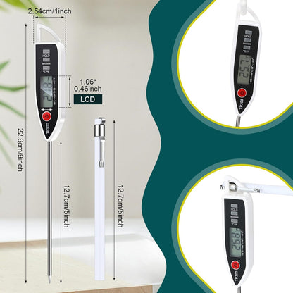 6 Set Waterproof Food Thermometer for Water, Liquid, Candle and Cooking Digital Meat Thermometer with Long Probe Instant Read for Kitchen BBQ Grill Candy (White)