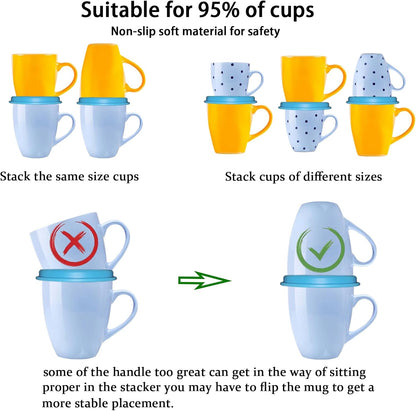 Coffee Mug Organizers and Storage (6Pack), Adjustable Mug Organizer for Kitchen Cabinet Shelf, Cup Stacker Holder for Tea Cup, Coffee mug, Glassware, Save Space for Cupboard