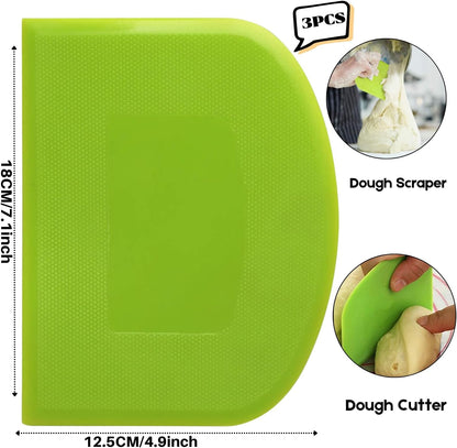 SURDOCA Dough Scraper Bench Scraper - 3P 7.1x4.9" Plastic Flexible Bowl Scraper, Sharp Edge & Angles Cake Scraper. Non-Slip Bakeware Decorating Tools Sculpting & Modeling Tools - White+Yellow+Green
