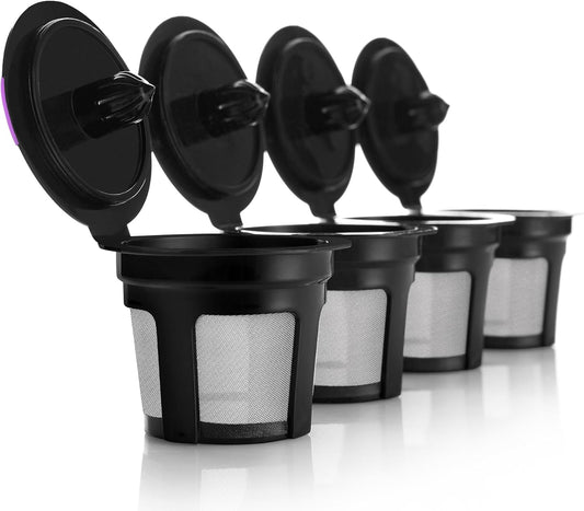 GoodCups 4 Reusable K Cups for Keurig - 4 Black Refillable Kcups Coffee Filters for Keurig Coffee Makers