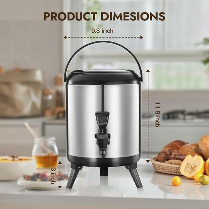 Insulated Beverage Dispenser, Thermal Hot Beverage Dispenser, Stainless Steel Hot Beverage Dispense, Hot Coffee Dispenser with Spigot for Coffee Hot tea,Cold Milk,Water,Juice 6L (Non-electric)