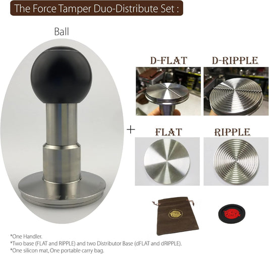 The Force Tamper Automatic Impact Coffee Tamper Adjustable Const Pressure and Autoleveling Duo-Distribute Set New (Ball, 58.50mm)
