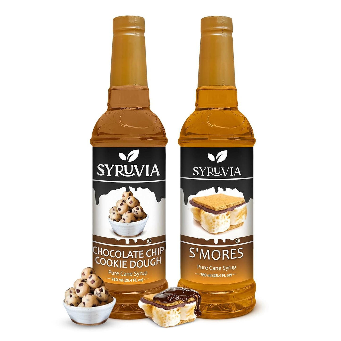 Syruvia Chocolate Chip Cookie Dough & S’mores Coffee Syrup - 25.4 fl oz Premium Coffee Flavoring Syrup. Kosher and Gluten-Free. Perfect for Drinks, Sodas, Shakes, Desserts, & More.