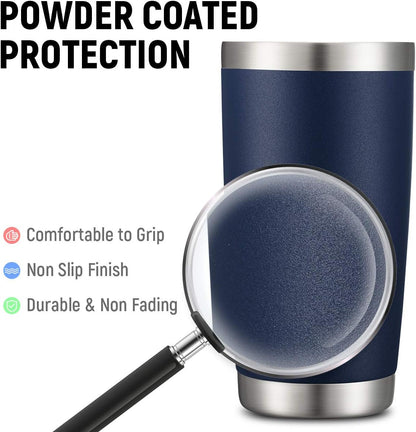 COMOOO 20oz Double Wall Vacuum Insulated Travel Mug Bulk Stainless Steel Tumbler with Lid and Straw Durable Powder Coated Insulated Coffee Cup for Cold & Hot Drinks (Navy, 12 pack