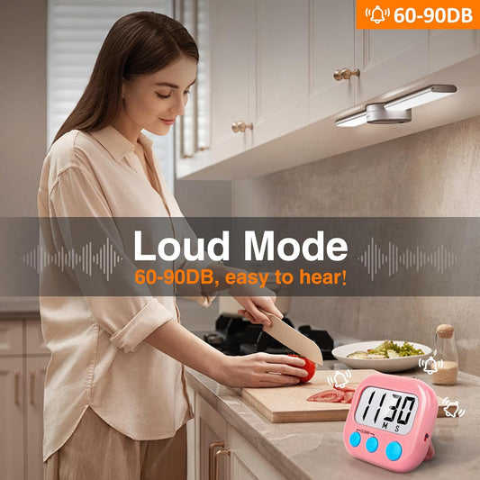 6 Pack Kitchen Timers Loud Ring Digital Timers for Cooking Magnetic Pink