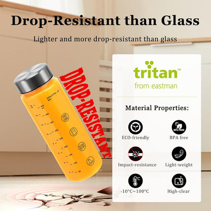 2 Pack Juice Bottles with Caps - Wide Mouth Resuable Clear Plastic Water Bottles for Juicing,Smoothie,Protein, Beverage,Storage Containers,BPA Free,Leakproof Stainless Steel Lid(16 Ounces)