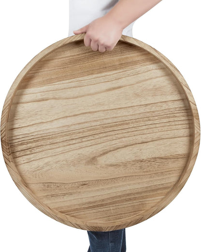Round Ottoman Tray for Coffee Table Living Room Wood Serving Tray Large Wooden 24 Inches Rustic Torched